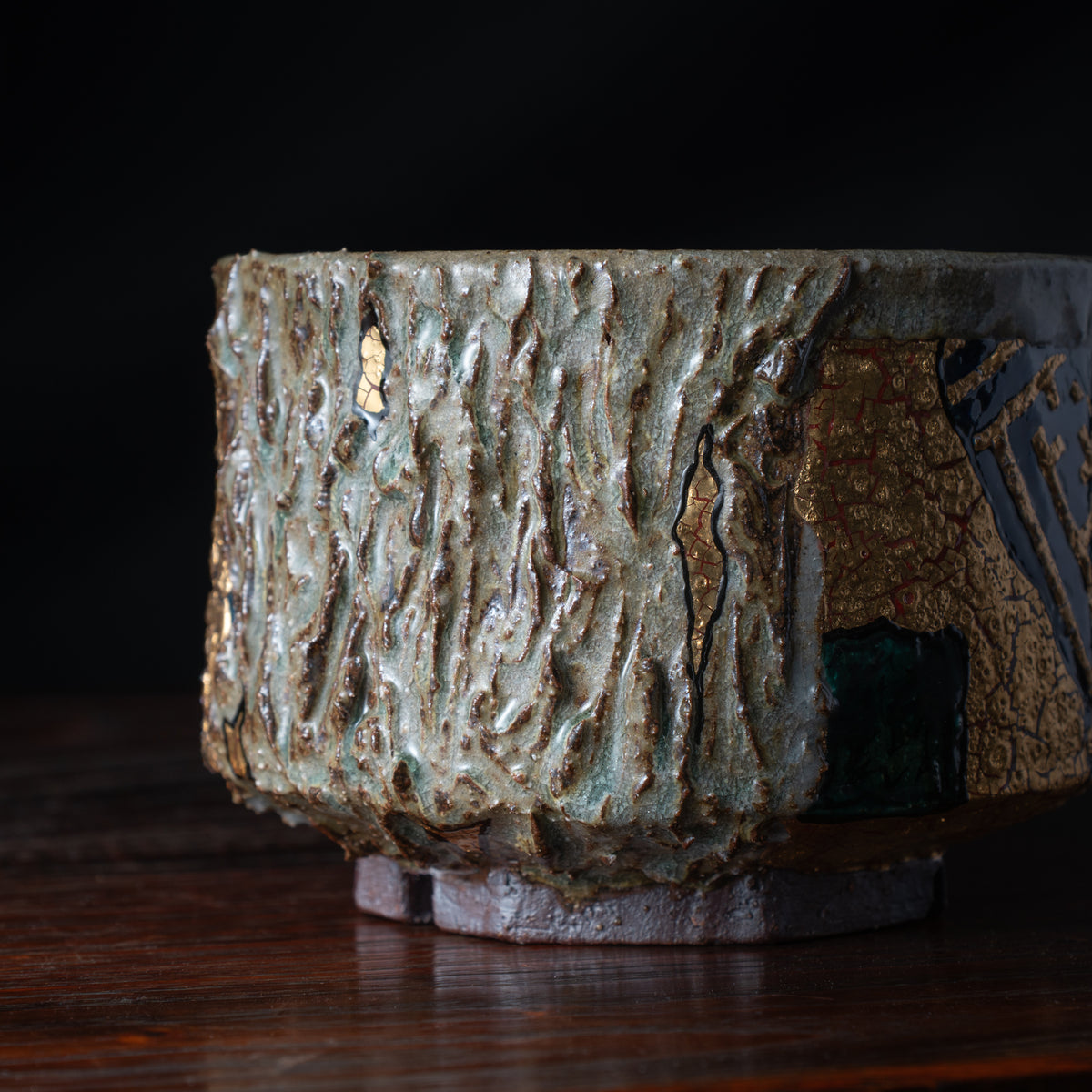 Gold Plum and Textured Glaze Plant Pot