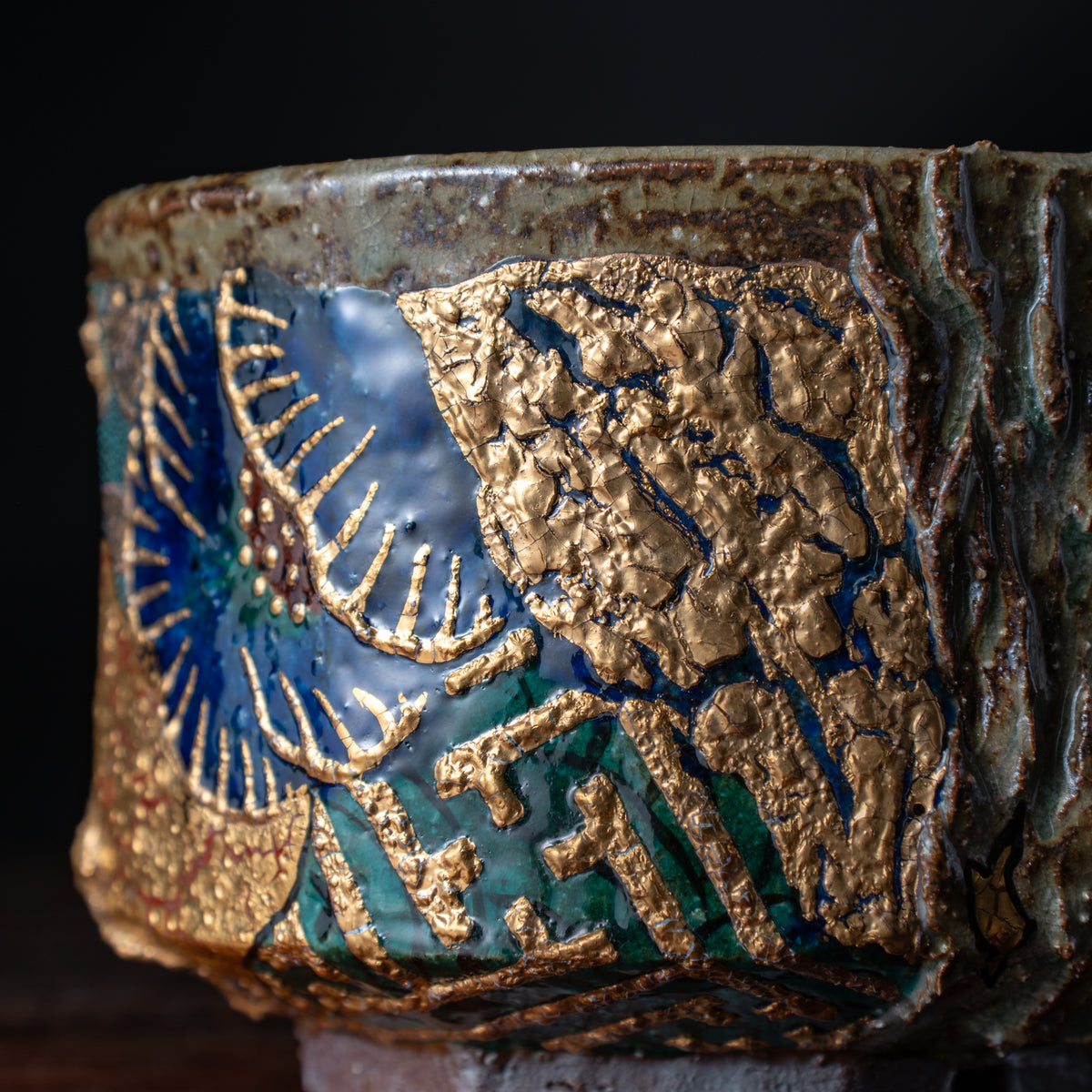 Gold Plum and Textured Glaze Plant Pot