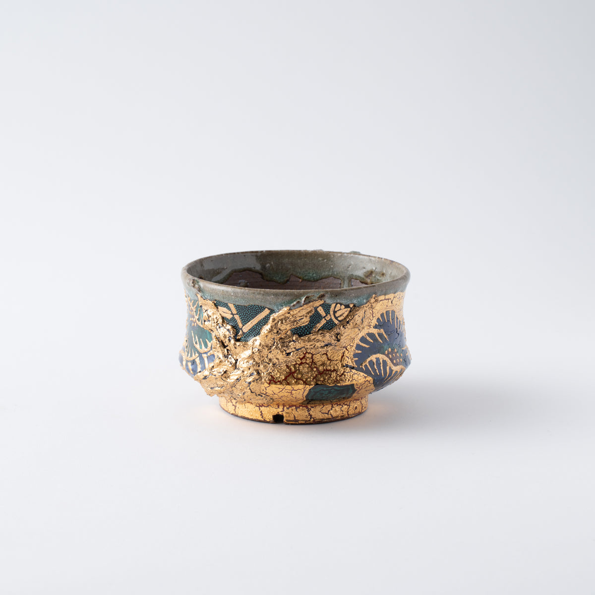 Gold Plum and Seigaiha Flared Plant Pot