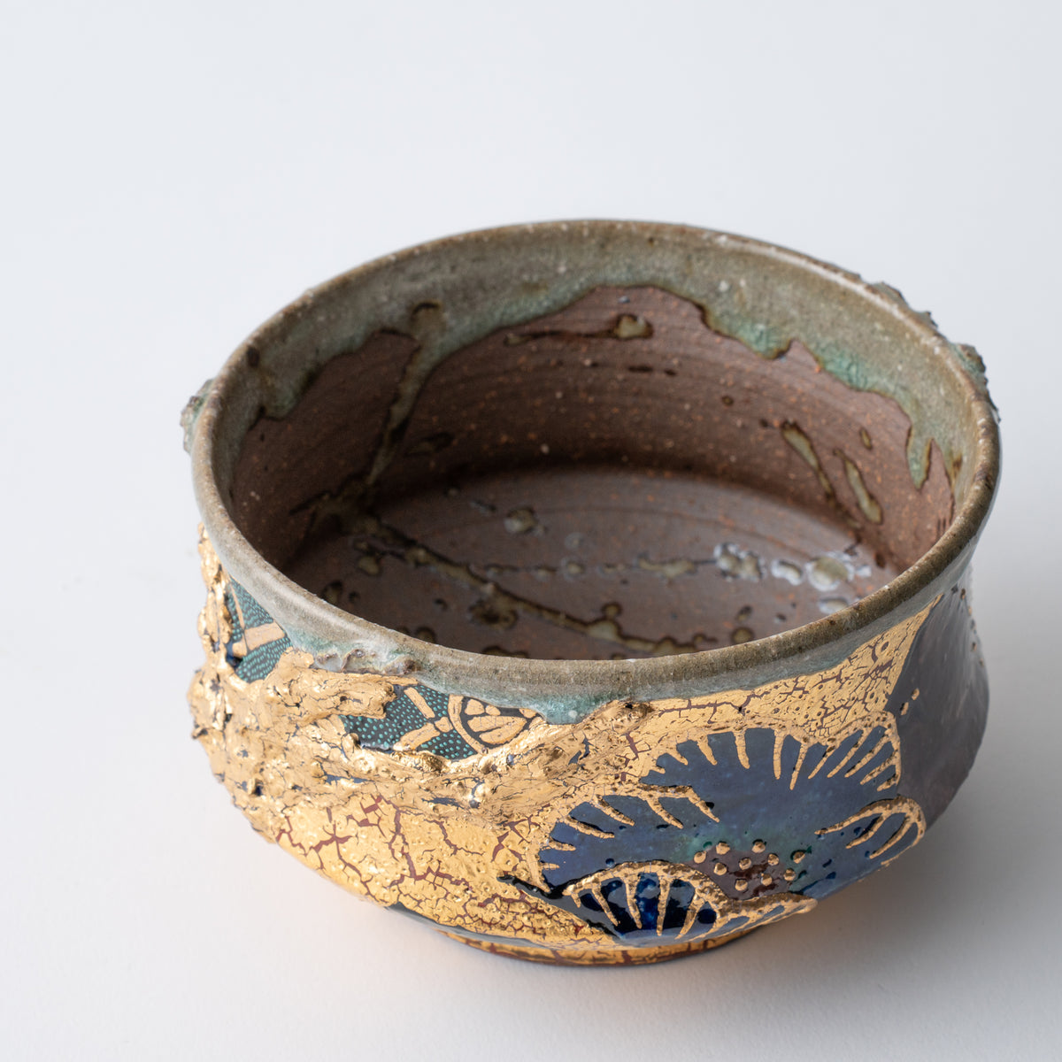 Gold Plum and Seigaiha Flared Plant Pot