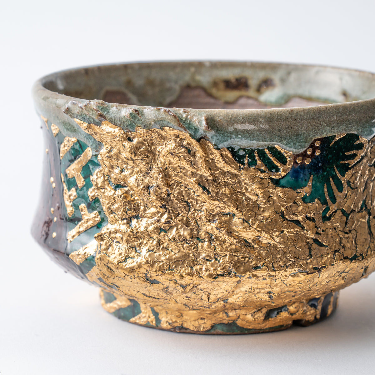 Gold Plum and Seigaiha Flared Plant Pot