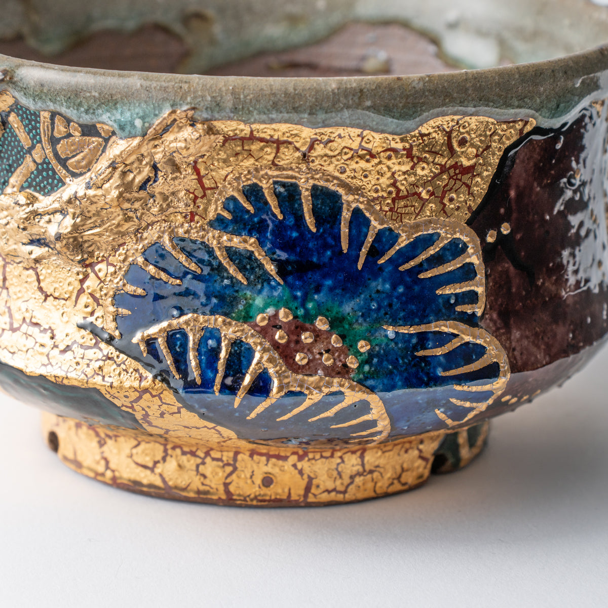 Gold Plum and Seigaiha Flared Plant Pot