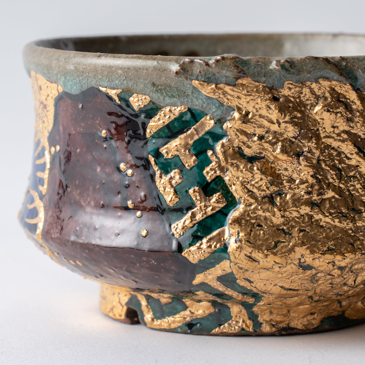 Gold Plum and Seigaiha Flared Plant Pot