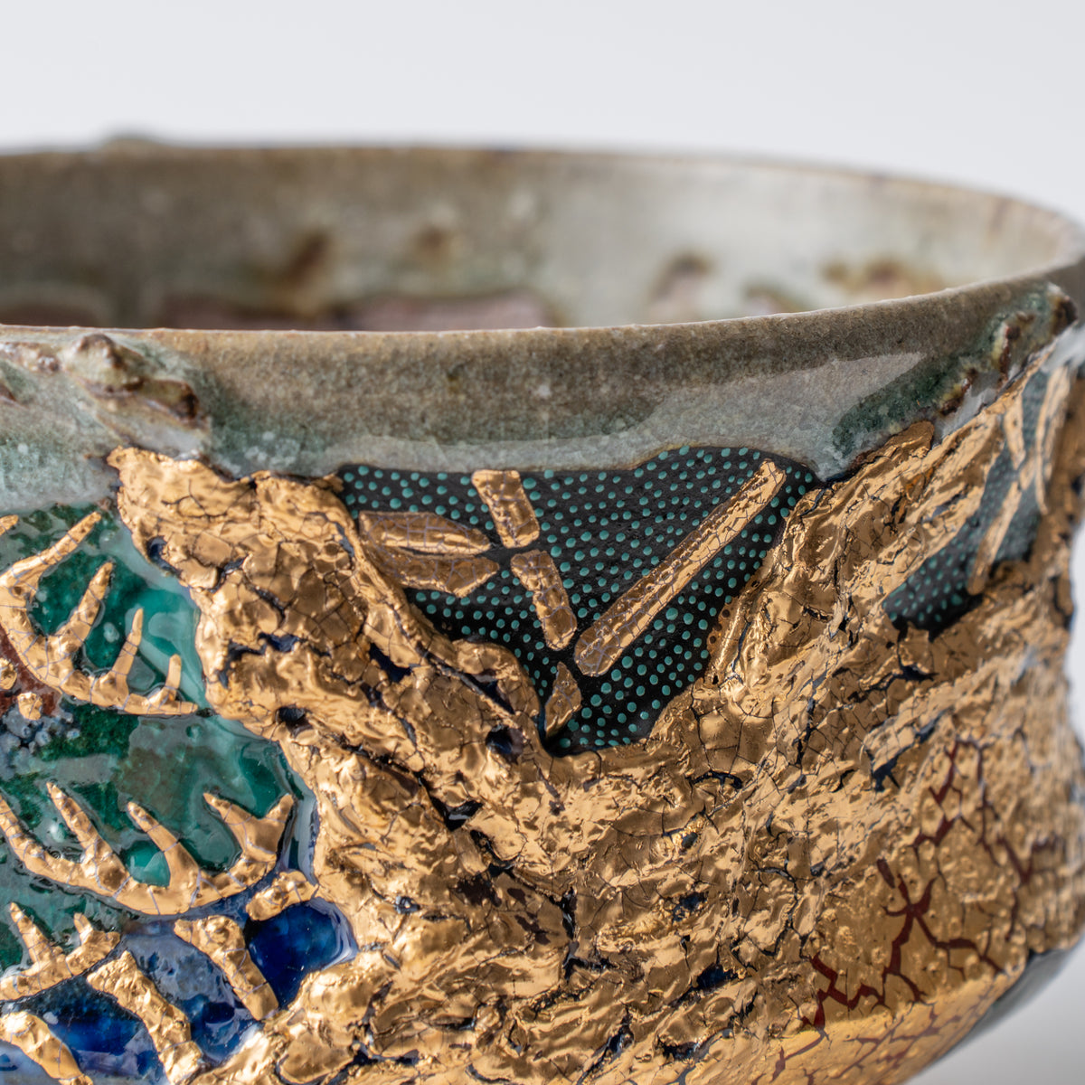 Gold Plum and Seigaiha Flared Plant Pot