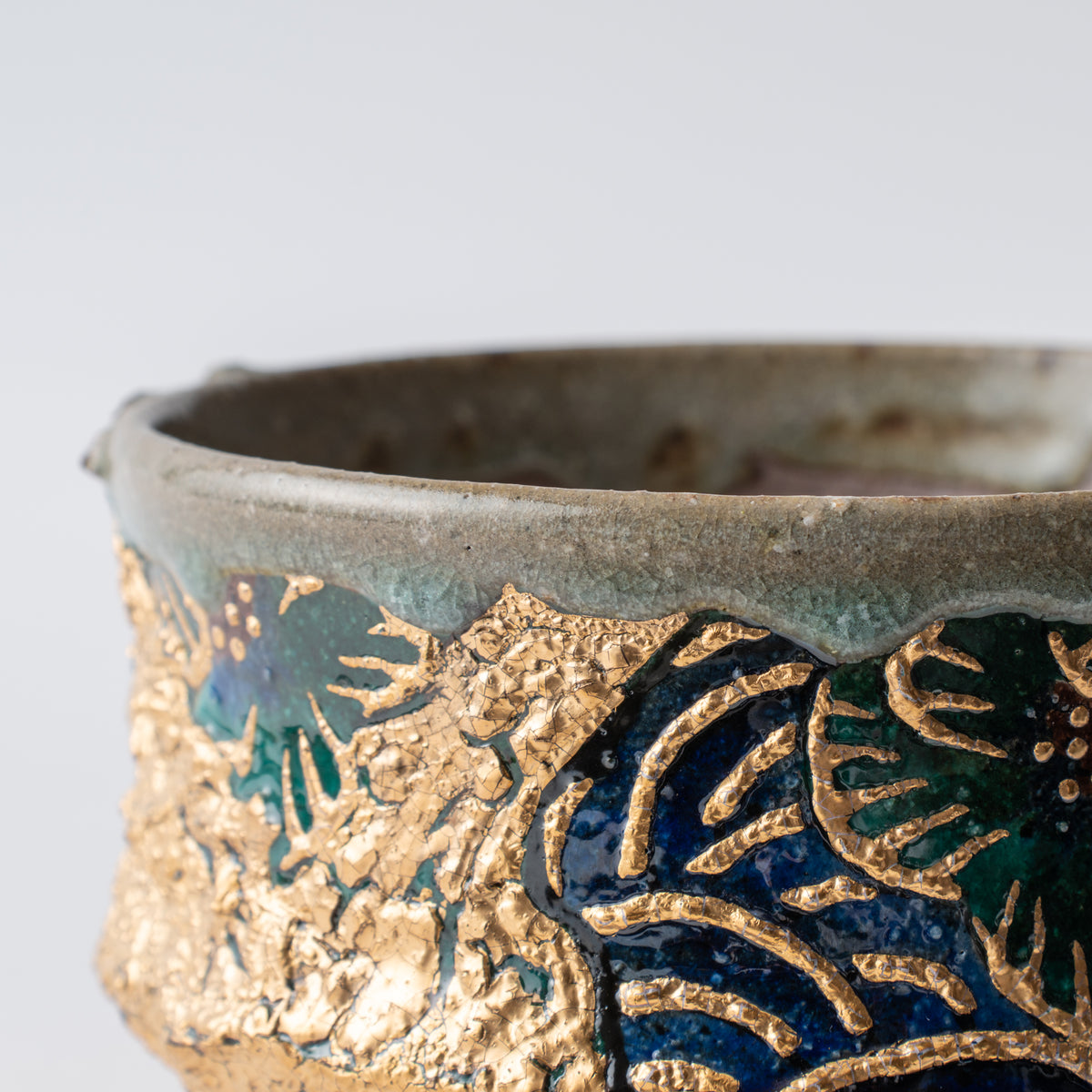 Gold Plum and Seigaiha Flared Plant Pot