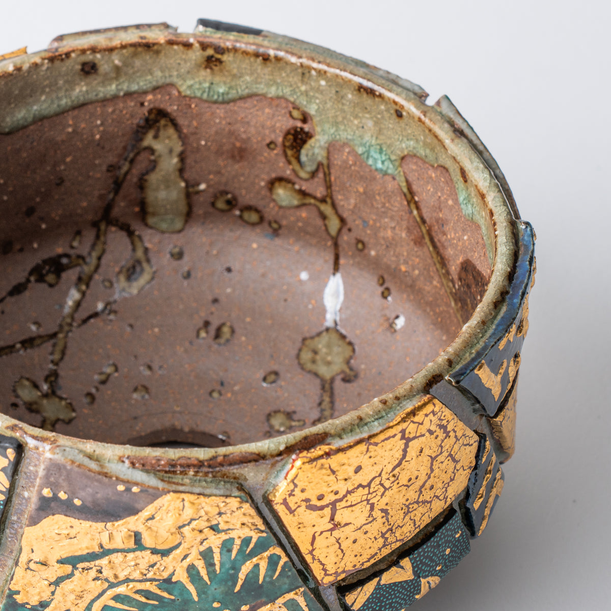 Gold Auspicious Motifs Paneled Plant Pot