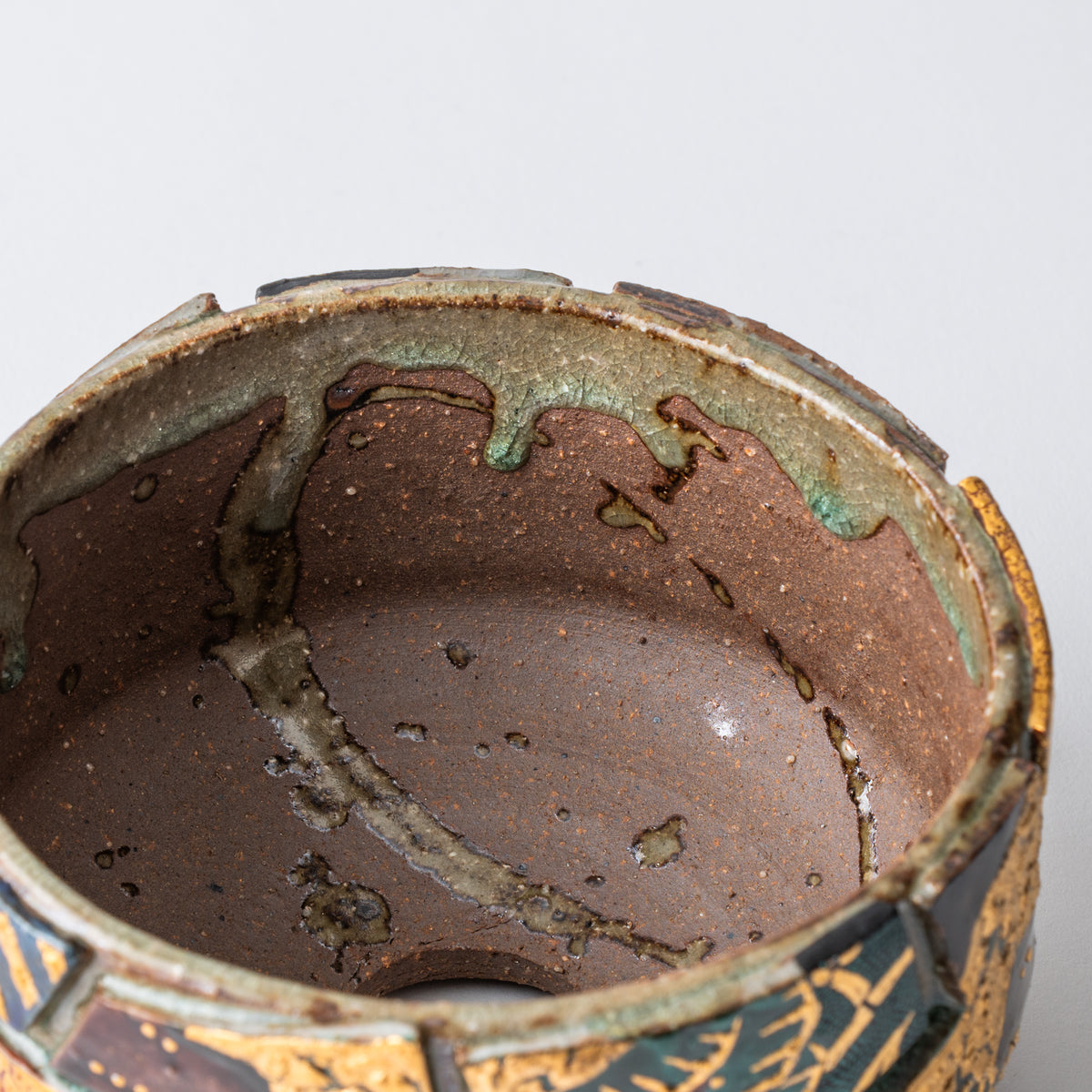 Gold Auspicious Motifs Paneled Plant Pot