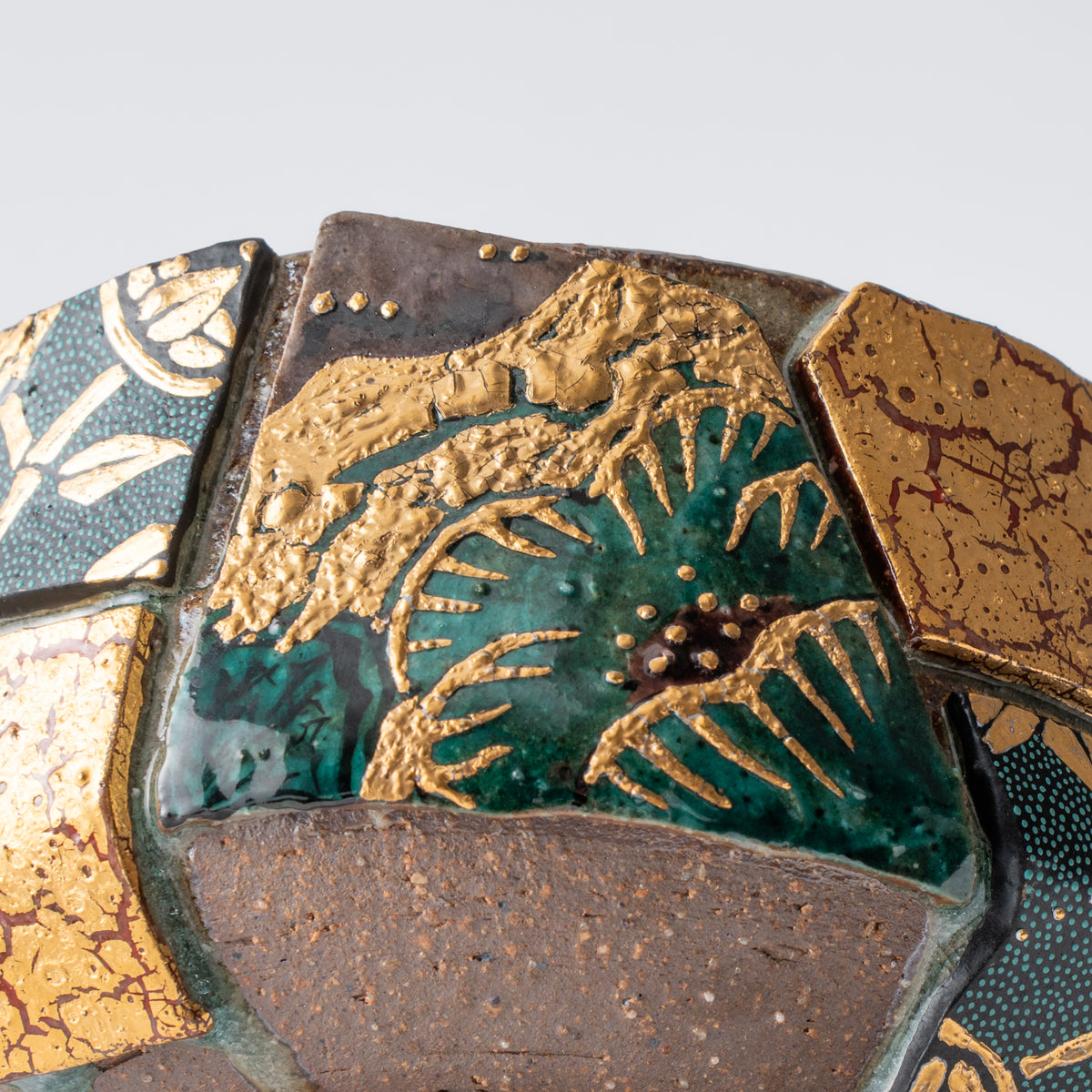 Gold Auspicious Motifs Paneled Plant Pot