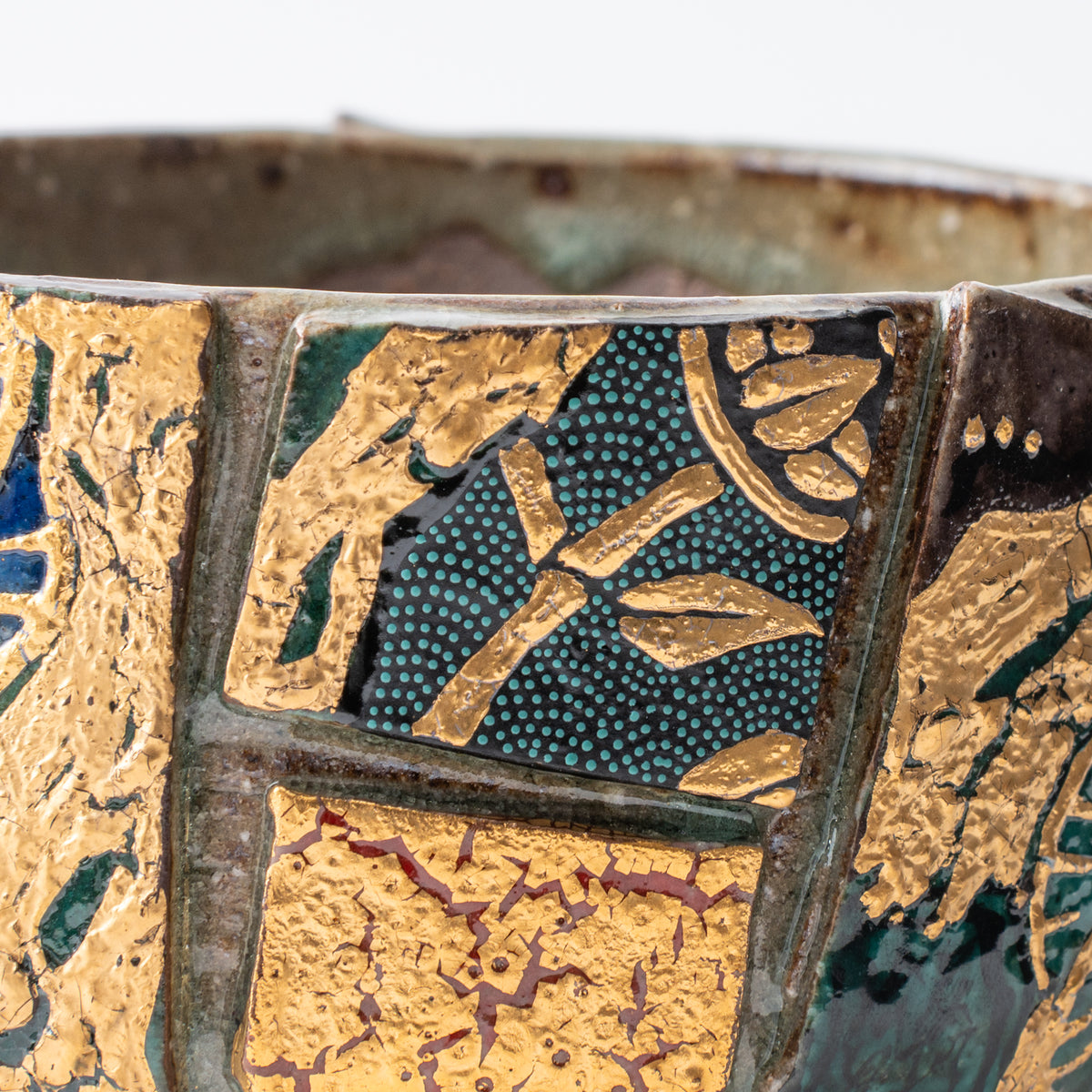 Gold Auspicious Motifs Paneled Plant Pot
