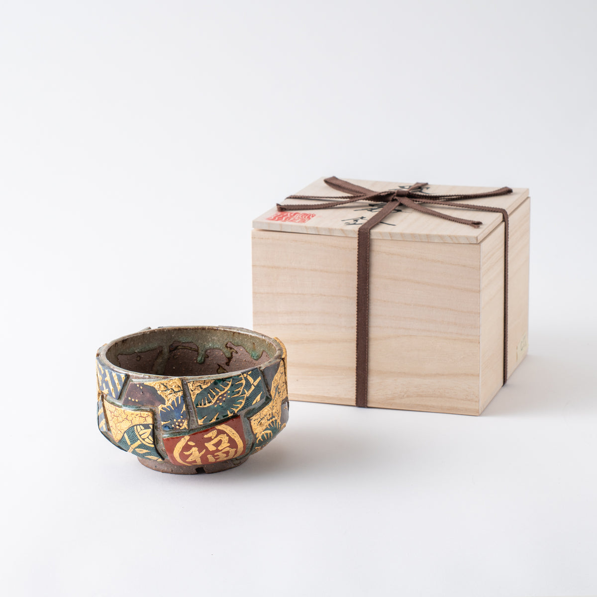 Gold Auspicious Motifs Paneled Plant Pot