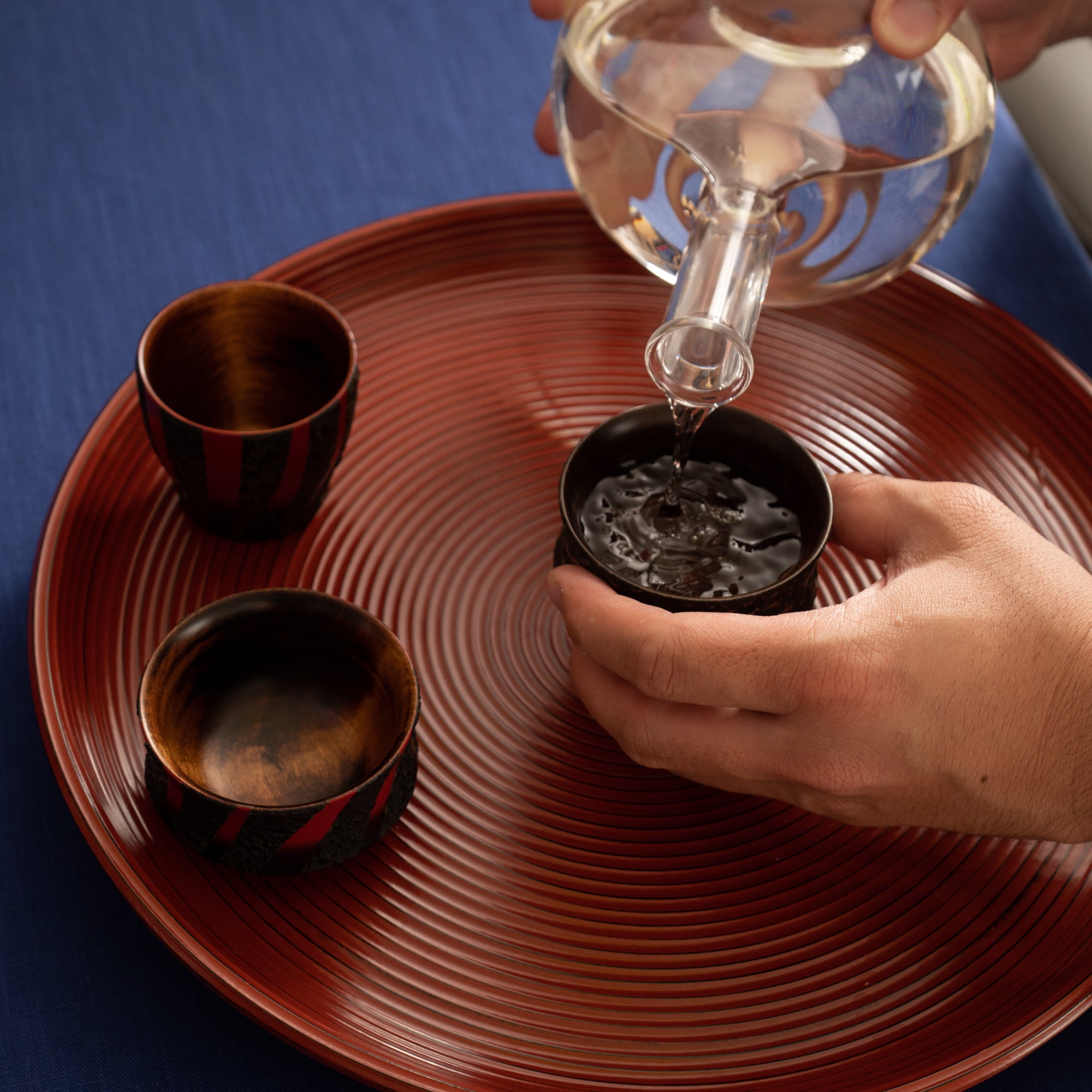 Negoro Stripe Round Shaped High Stand Yamanaka Lacquerware Tray