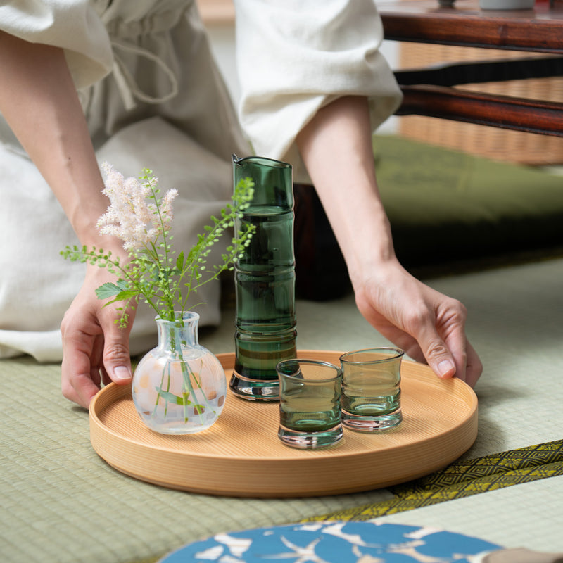 Hirota Green Bamboo 3-Piece Edo Glass Sake Set