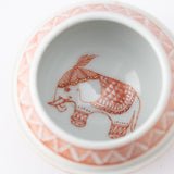 Fukushima Reiko Akae-Saibyo Elephant Kutani Sake Cup with Stand