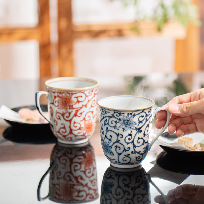 Myousen Toubou Blue Peony and Arabesque Kutani Mug