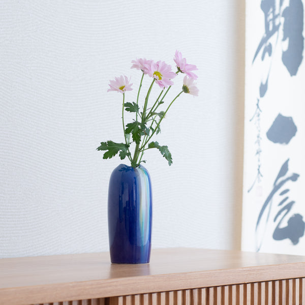 Blue Glaze Kutani Japanese Flower Vase 24.5cm(9.6in)