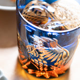 Kiyohide Glass Blue Amber Owl Edo Kiriko Rocks Glass