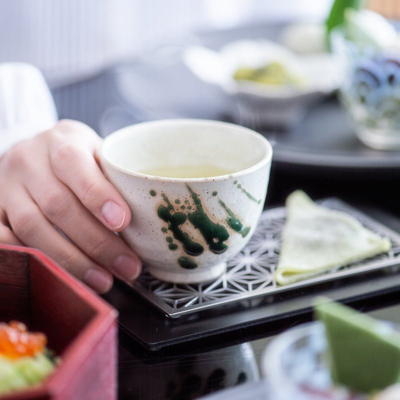 Oribe Green Mino Ware Japanese Teacup