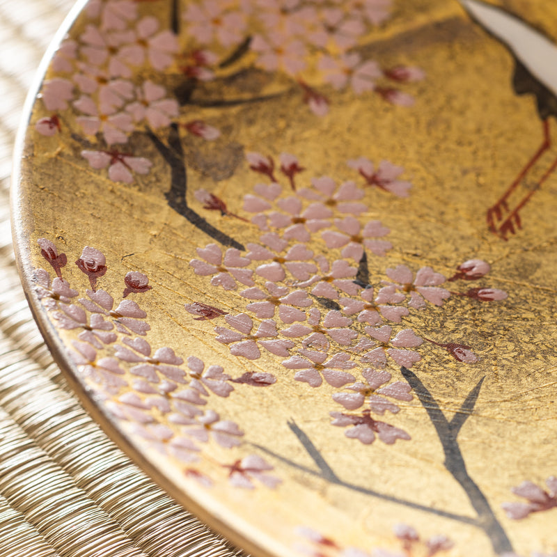 Kitamura Takashi Crane Kutani Gold Leaf Ornamental Plate 12.6 in