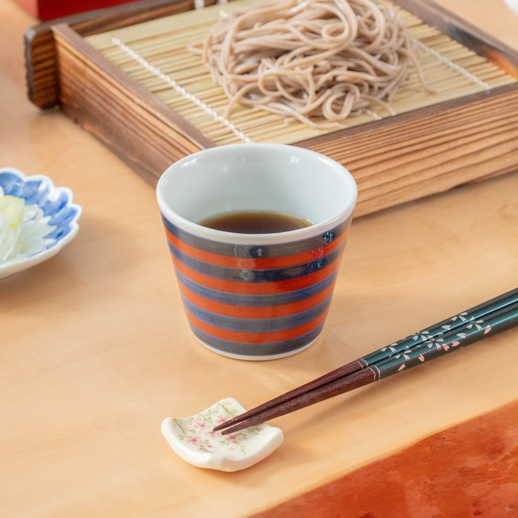 Blue and Red-Lined Soba Choko Cup