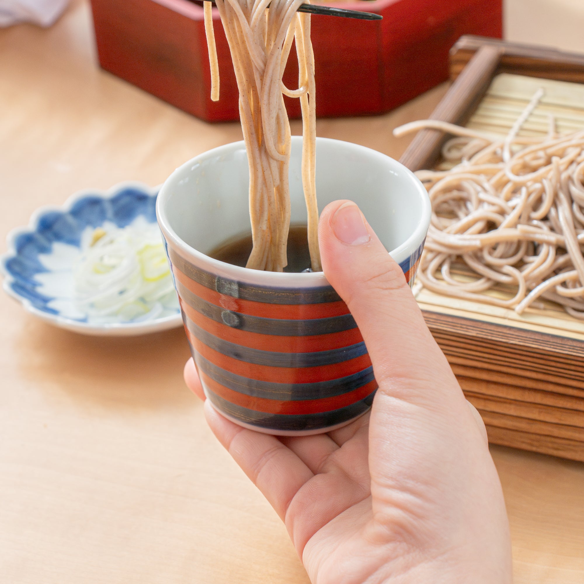 Blue and Red-Lined Soba Choko Cup