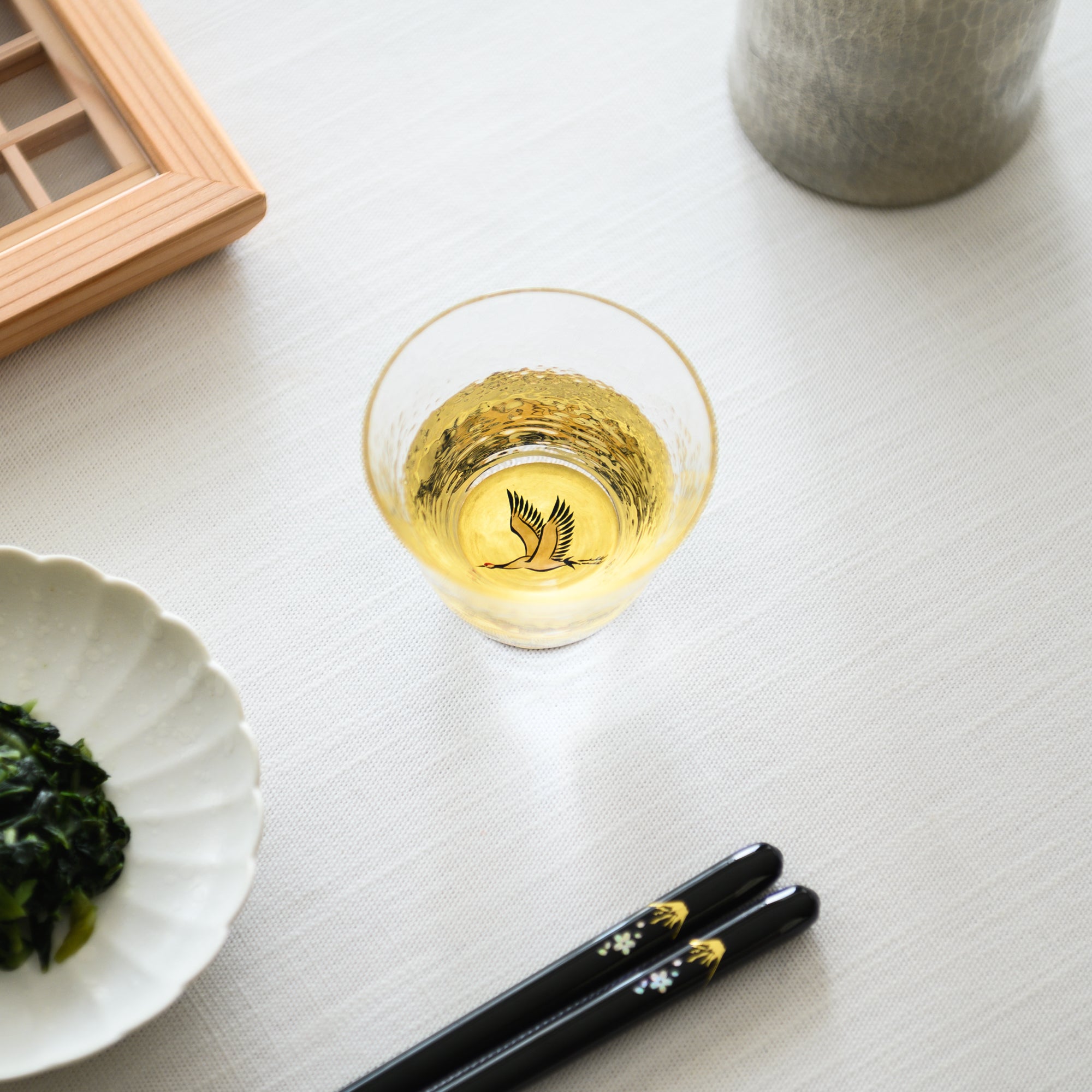 Crane Maki-e Glass Guinomi Sake Cup