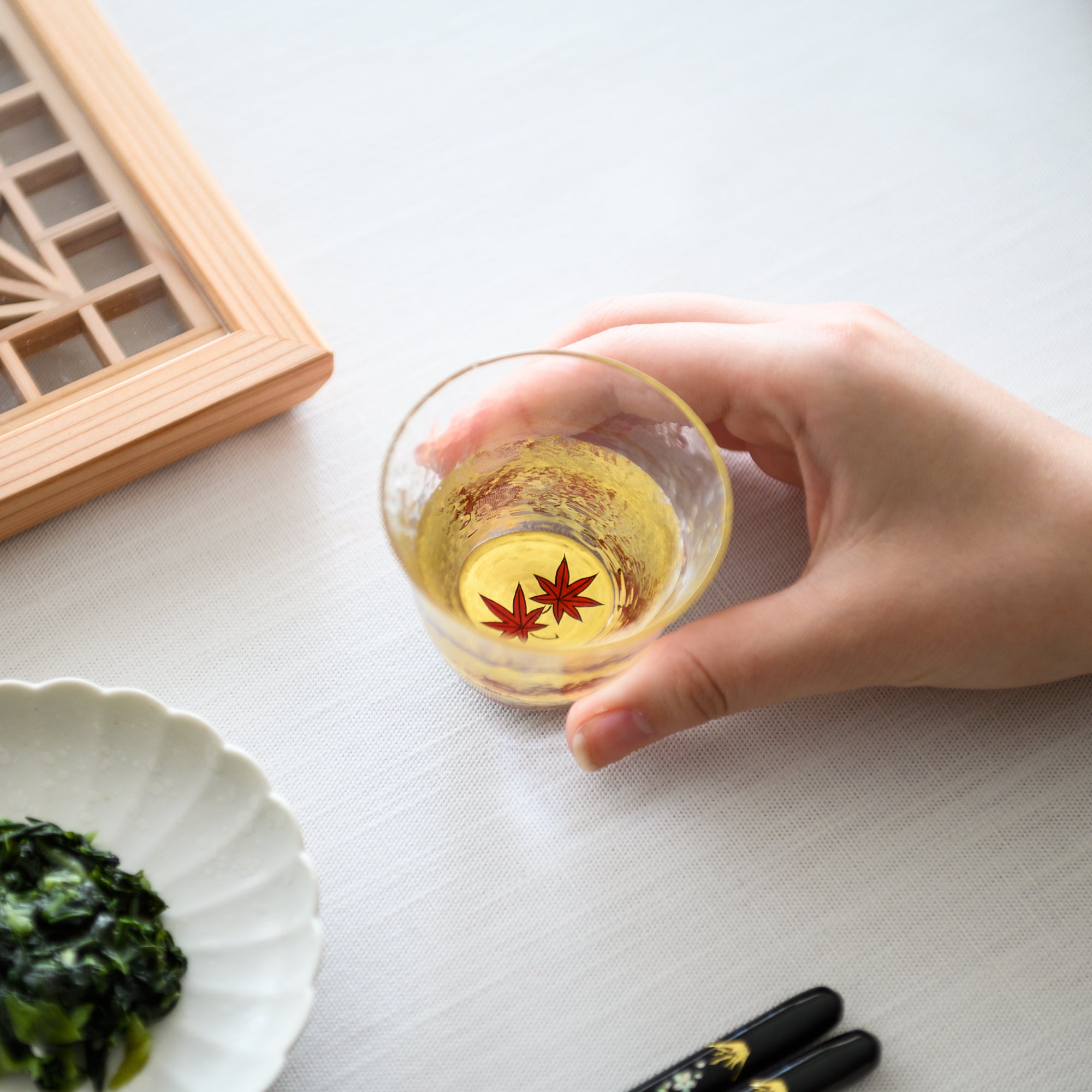 Yoshita Kasho Maple Leaves Maki-e Glass Sake Cup