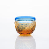 Kiyohide Glass Blue Amber Whirlwind Edo Kiriko Guinomi Sake Cup