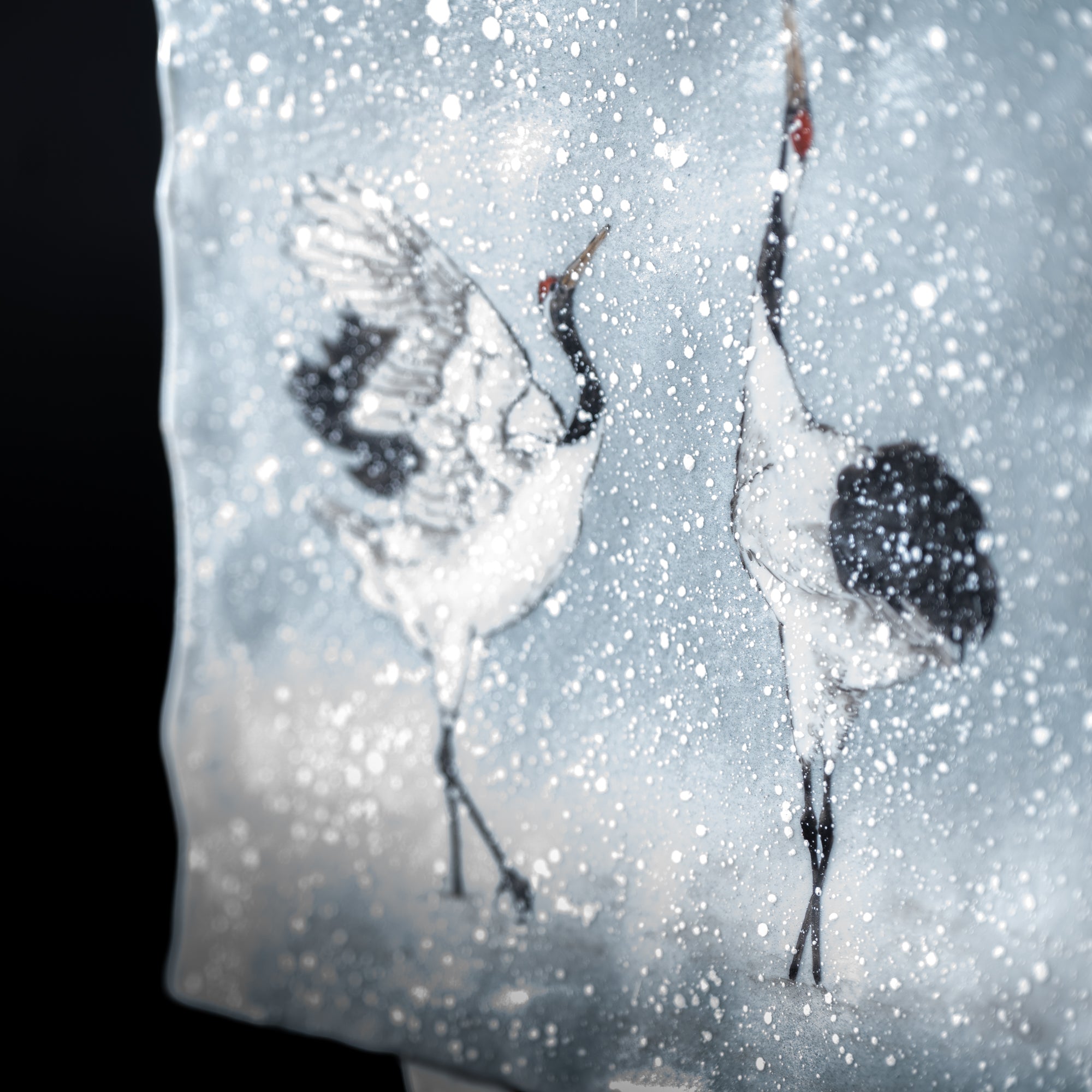 Cranes Dancing in Snow Japanese Flower Vase