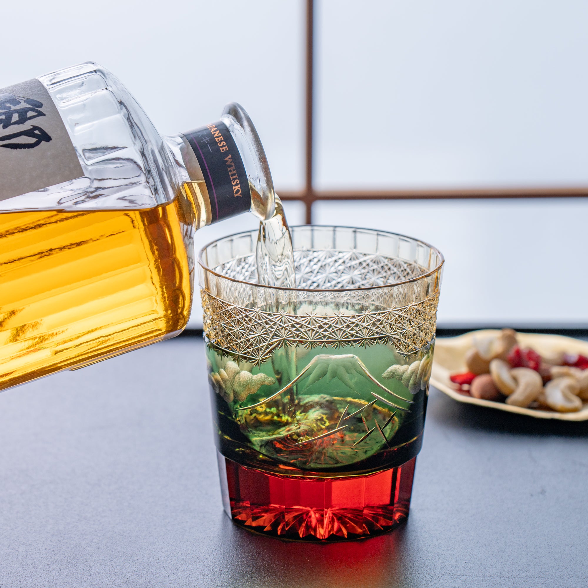Hokusai Mt. Fuji Edo Kiriko Whiskey Glass