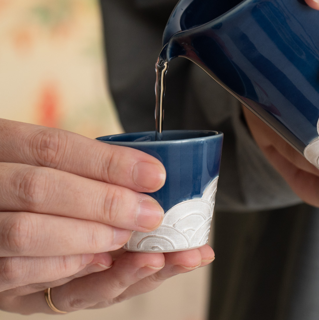 Ginsai Lapis Blue Seigaiha Wave Sake Cup