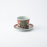Rinkuro Kiln Old Red Flowers in Window Hasami Soba Choko Cup and Saucer