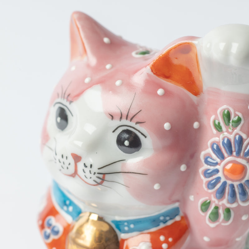 Choho Kiln Pink Mori Kutani Lucky Cat 3.7in