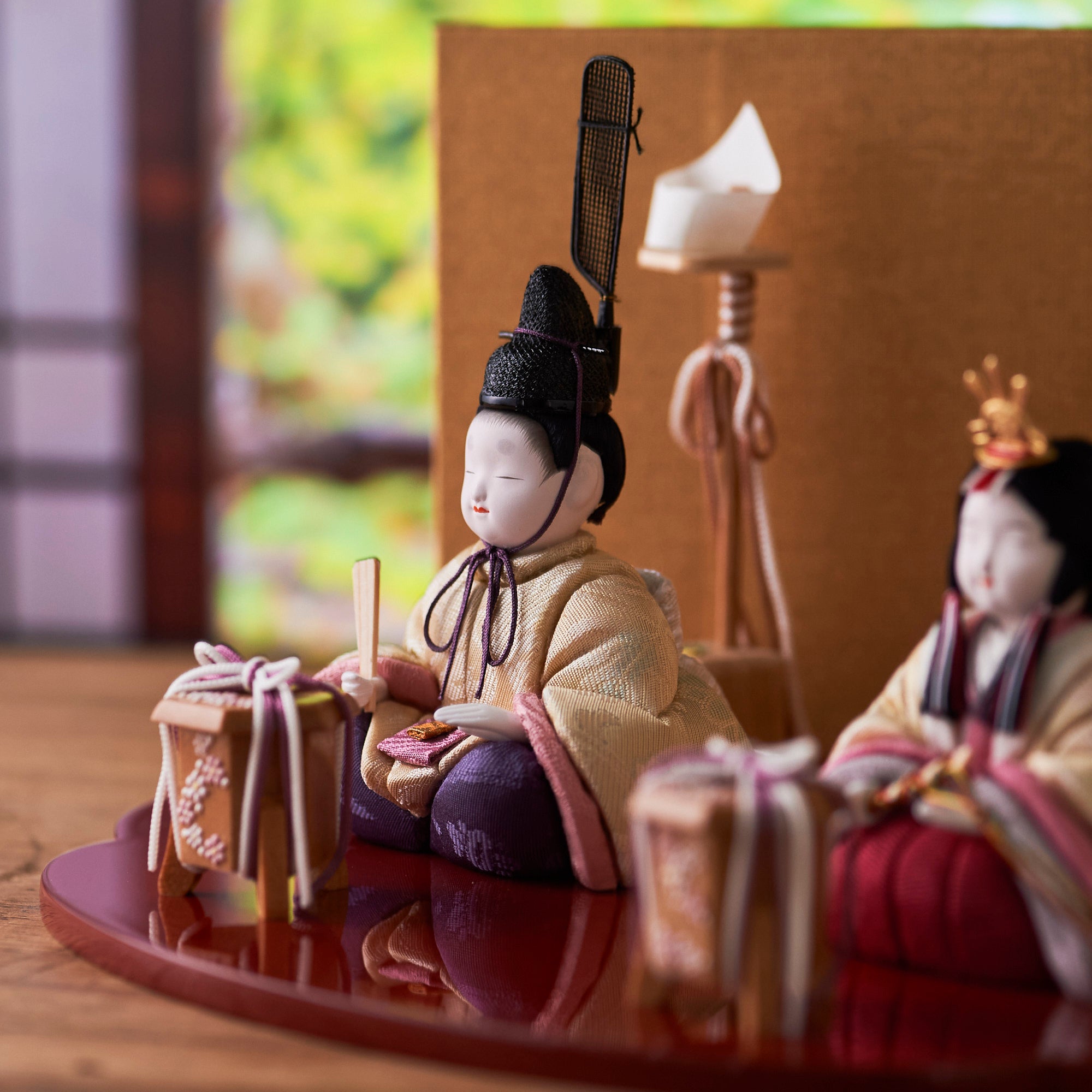 Peony Arabesque Hina Dolls with Golden Folding Screen