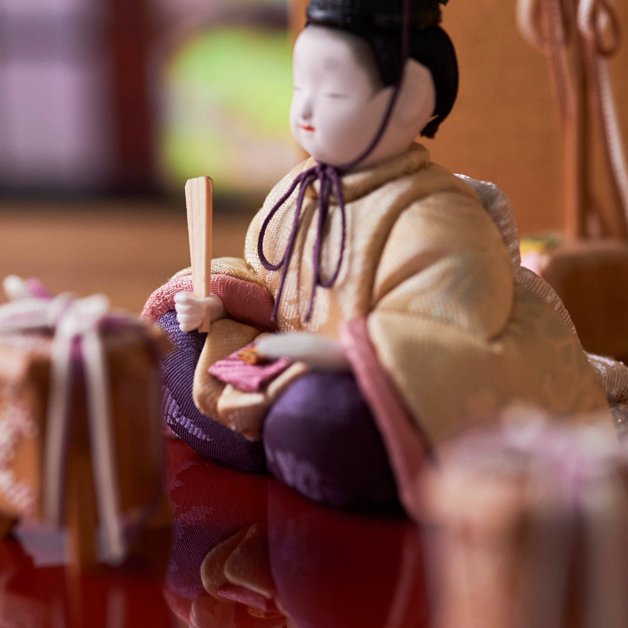 Peony Arabesque Hina Dolls with Golden Folding Screen