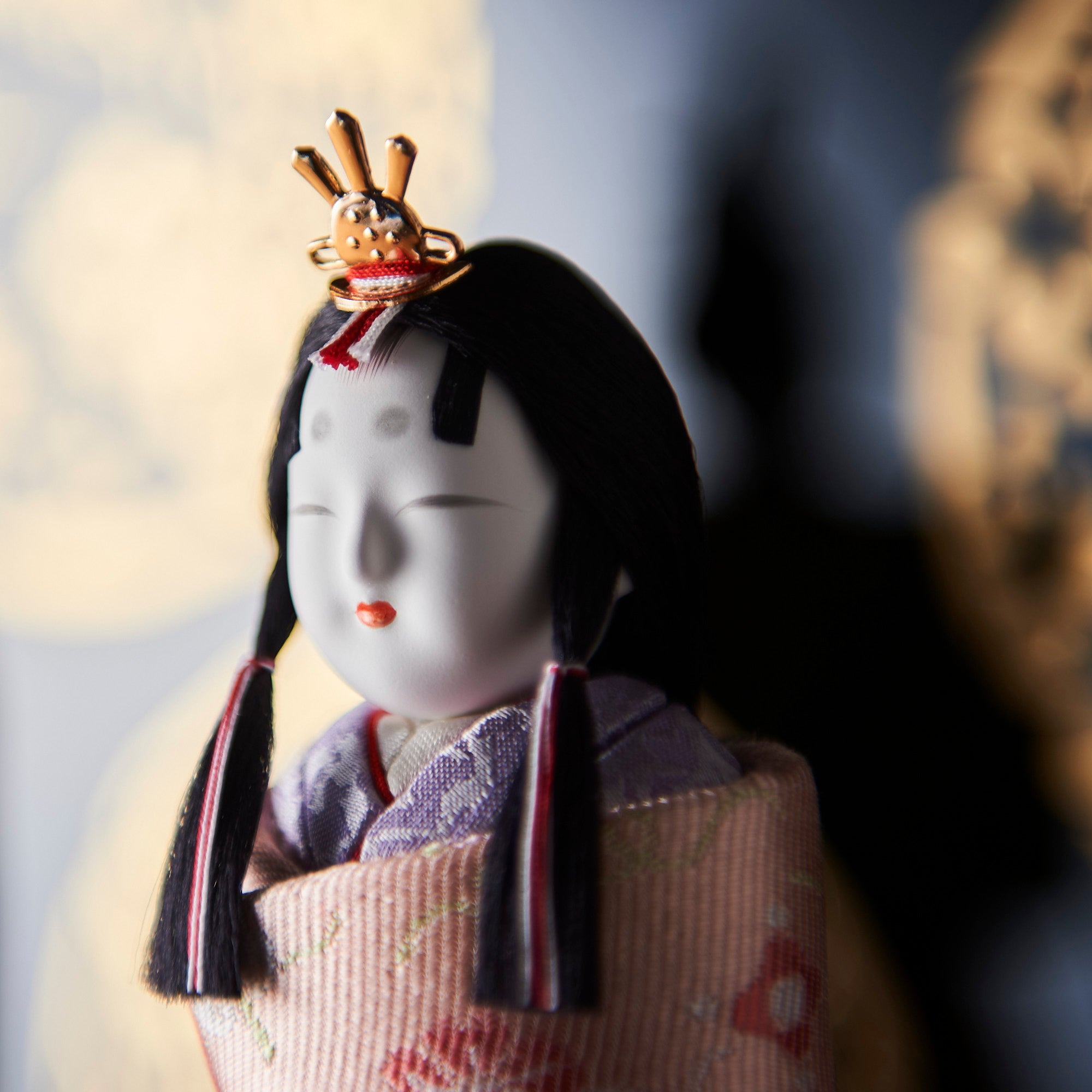 Standing Hina Dolls with Maki-e Plum Blossom Screen