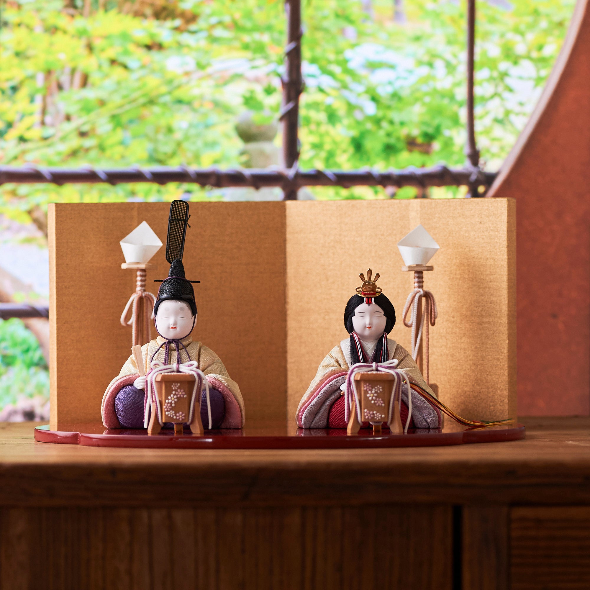 Peony Arabesque Hina Dolls with Golden Folding Screen