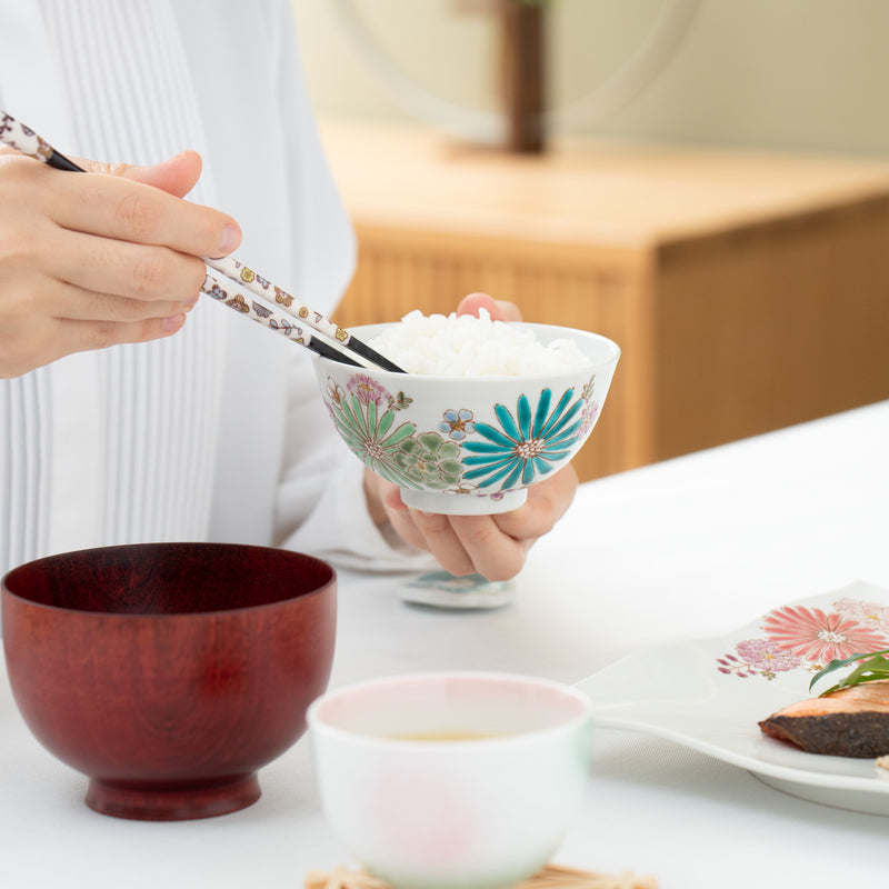 Atelier Yu Brilliant flower Kutani Japanese Rice Bowl