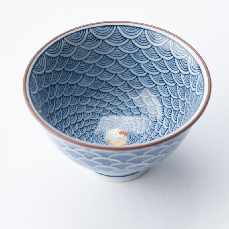 Midou Kiln Seigaiha Blue Wave Hasami Japanese Small Teacup