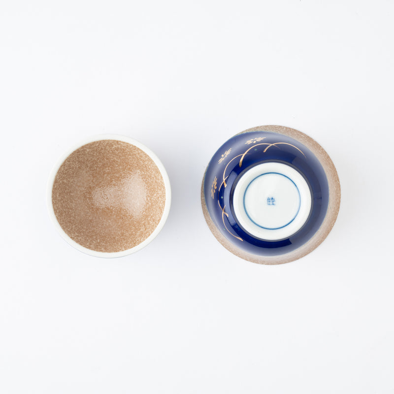 Musubi Mono Blue Glaze Gold Chrysanthemum Arita Chawanmushi Bowl