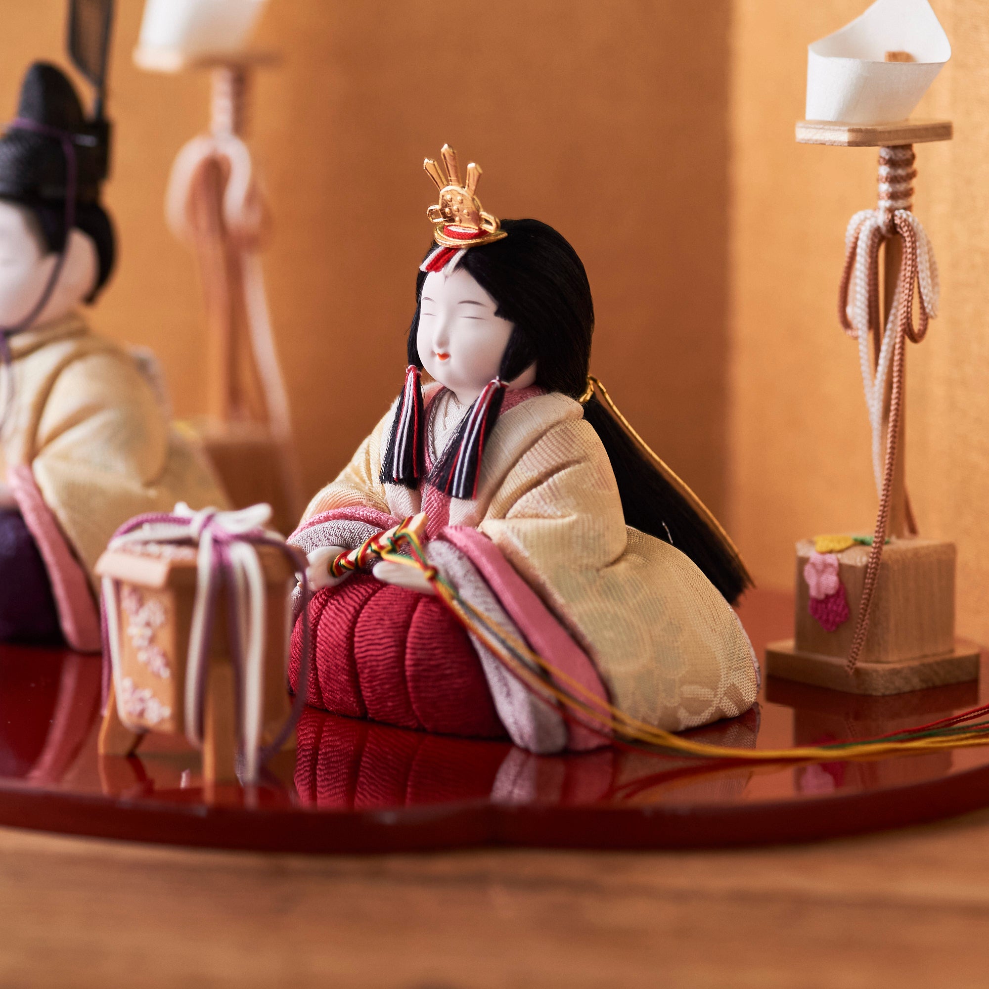 Peony Arabesque Hina Dolls with Golden Folding Screen