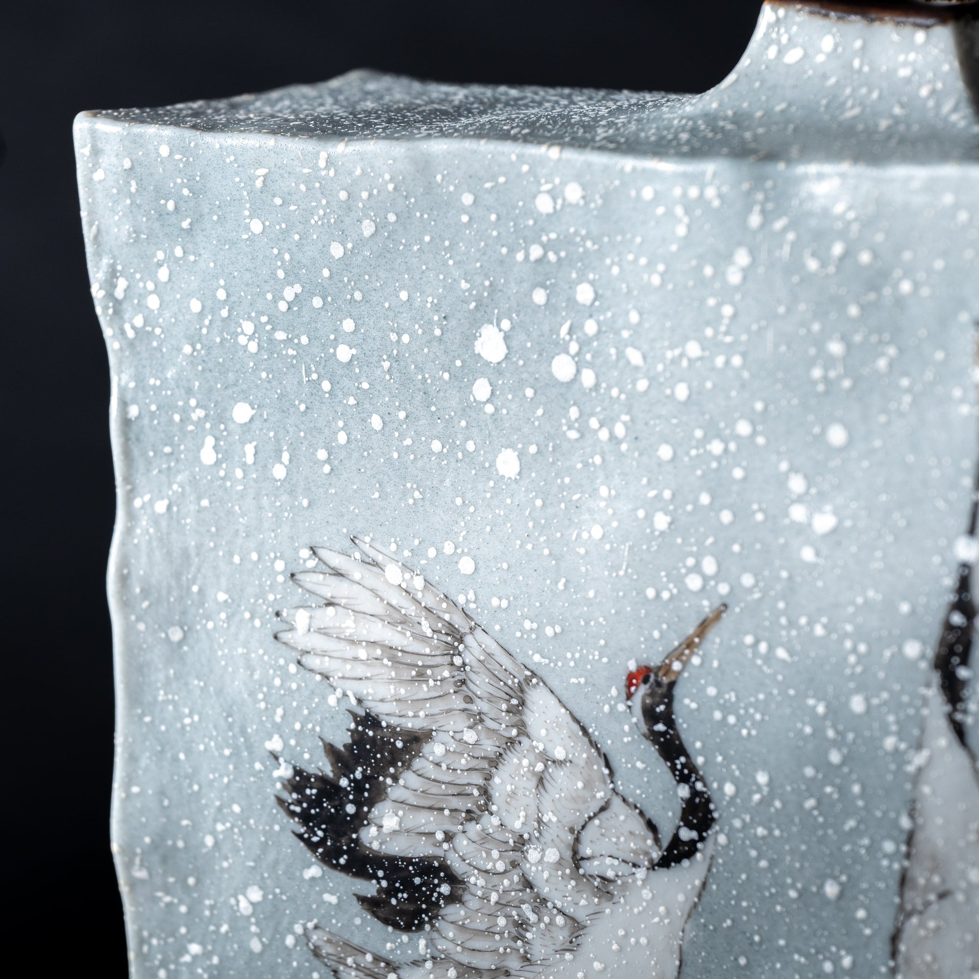 Cranes Dancing in Snow Japanese Flower Vase