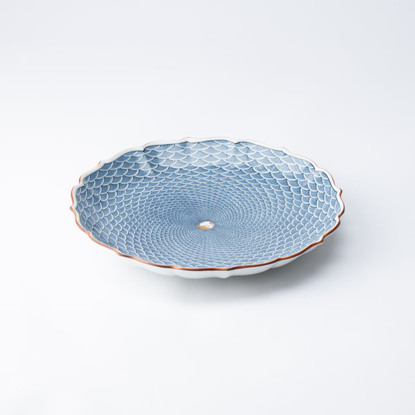 Midou Kiln Seigaiha Blue Wave Hasami Japanese Plate 9.4in