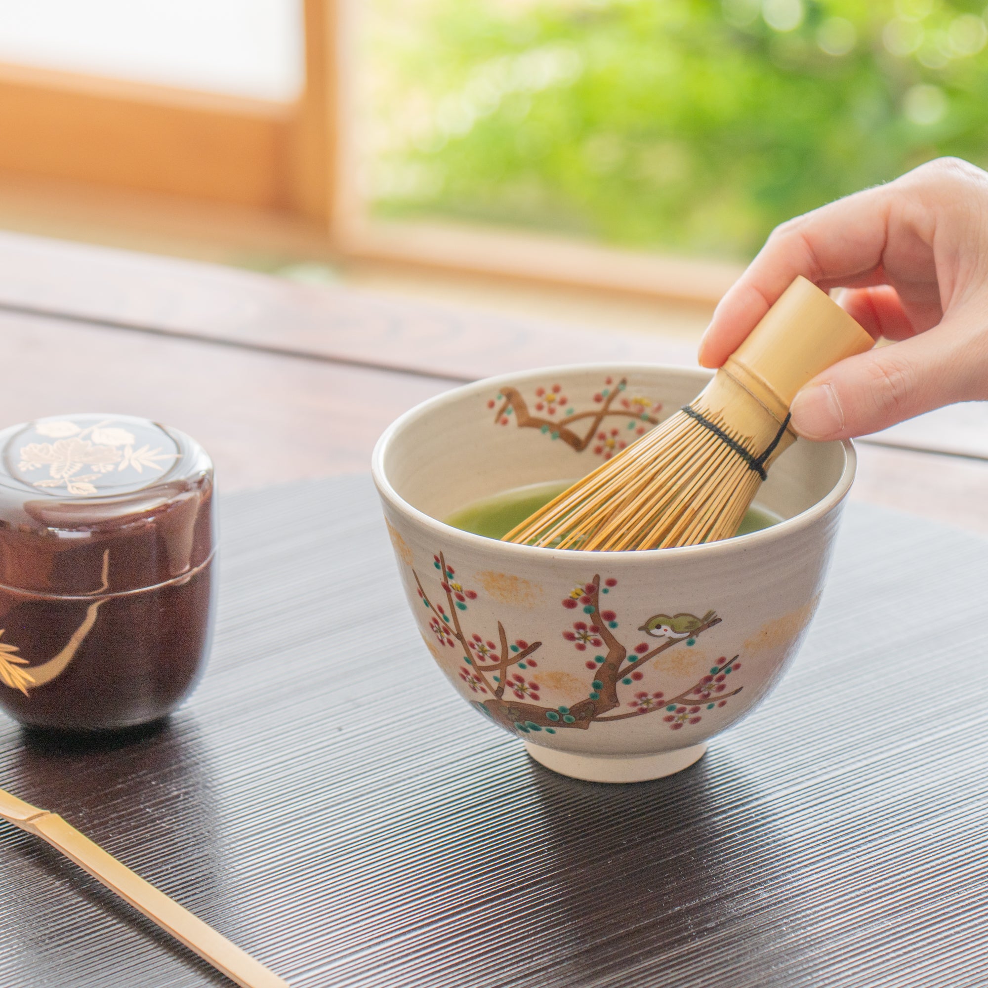 Plum Blossom and Nightingale Matcha Bowl