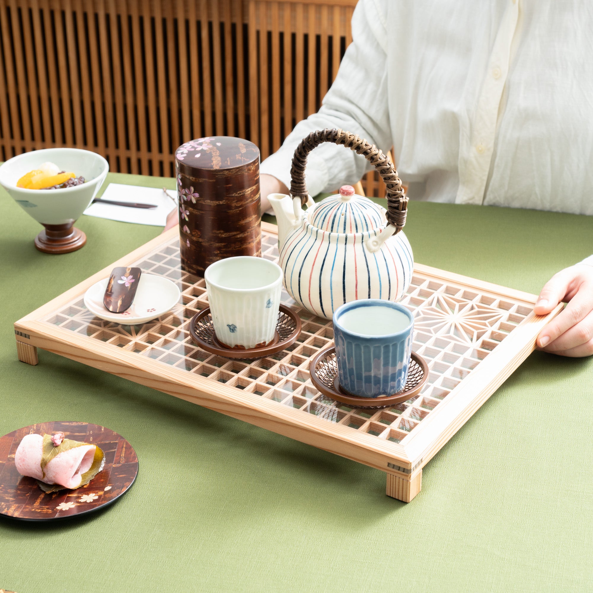 Ominato Bunkichi Hemp Leaf Wazen Kumiko Tray L