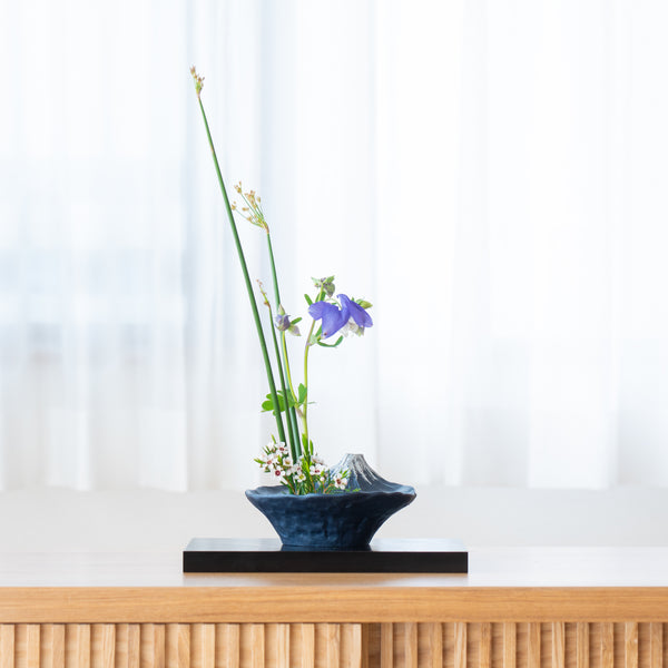 Gingado Blue Reverse Mt. Fuji Takaoka Copperware Ikebana Flower Vase