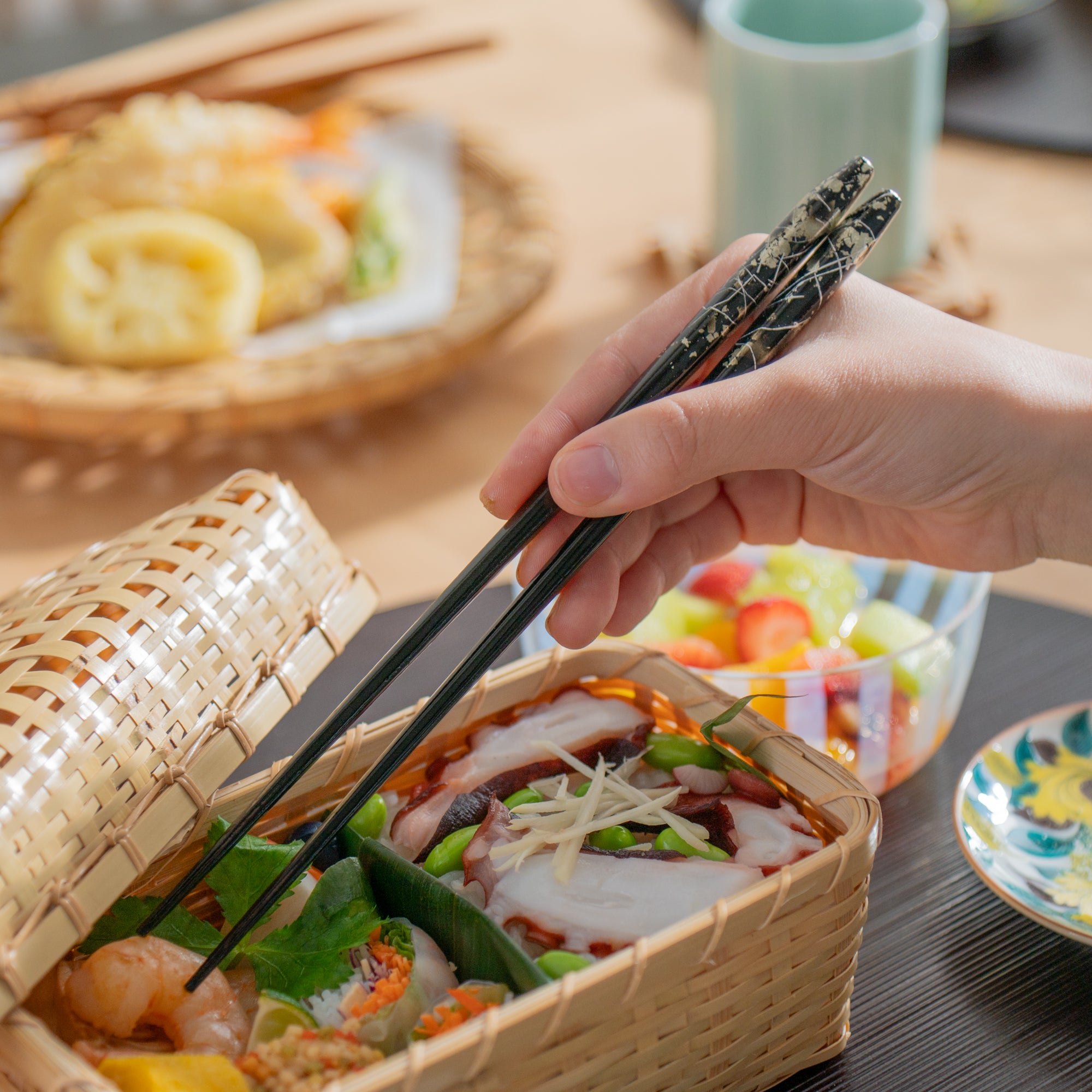Gold & Silver Leaf Chopsticks Pair Set with Chopstick Rests