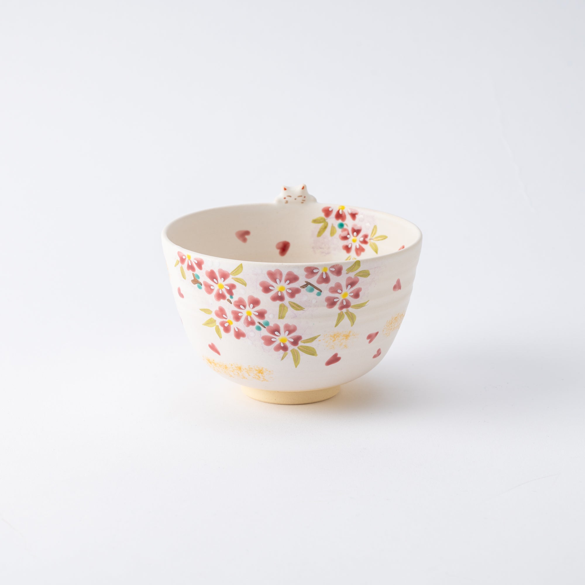 Sakura and Peeking Cat Matcha Bowl Chawan