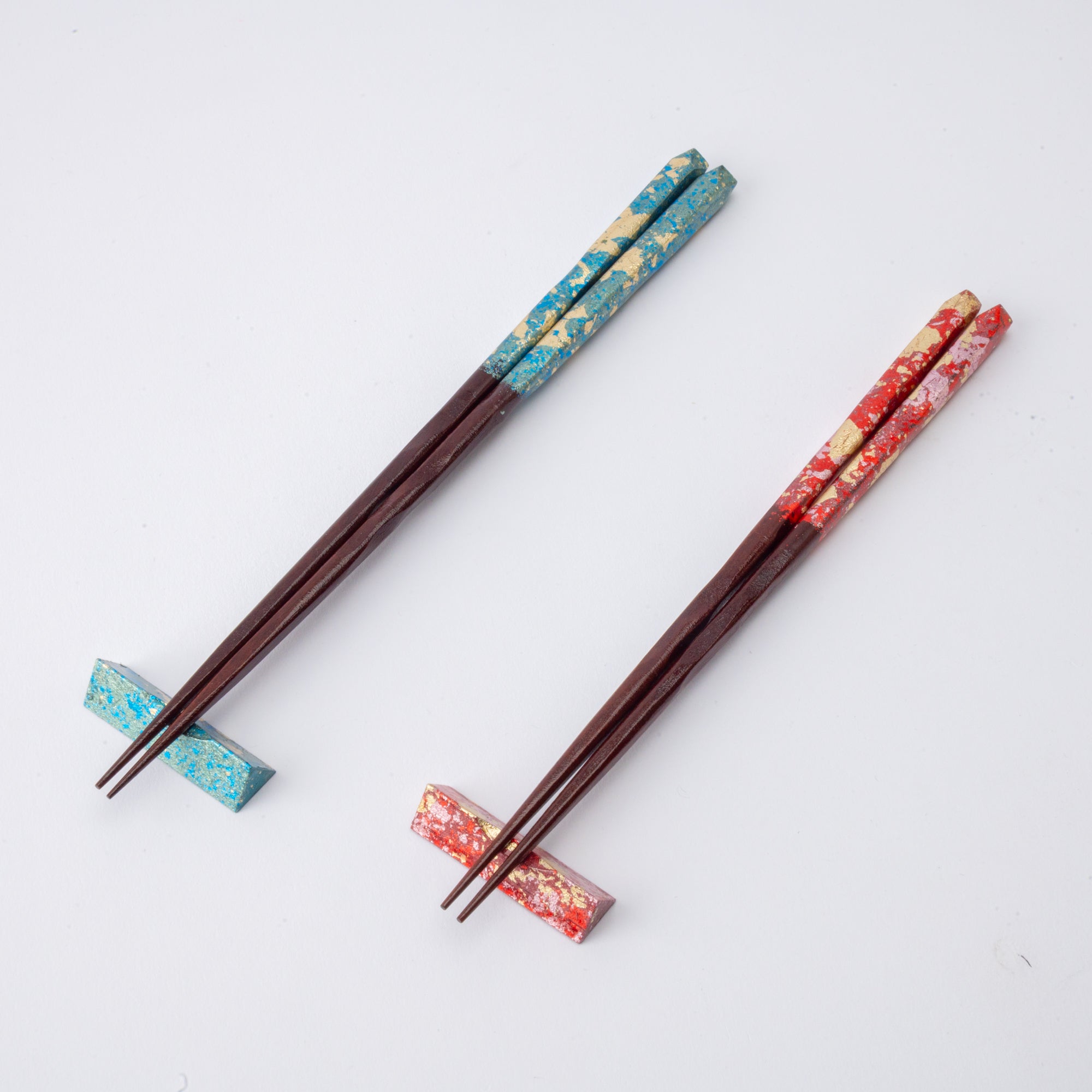 Gold Leaf Colored Chopsticks Pair Set with Chopstick Rests