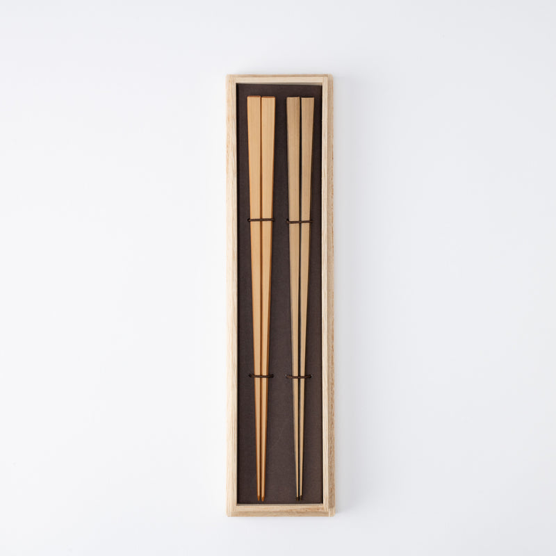 Matsukan Square Shiratake Kyoto Bamboo Wakasa Lacquerware Chopsticks Set of Two Pairs of Chopsticks 24 cm (9.4 in)