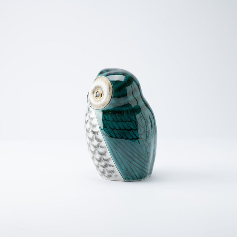 Green Glaze Kutani Owl Figurine